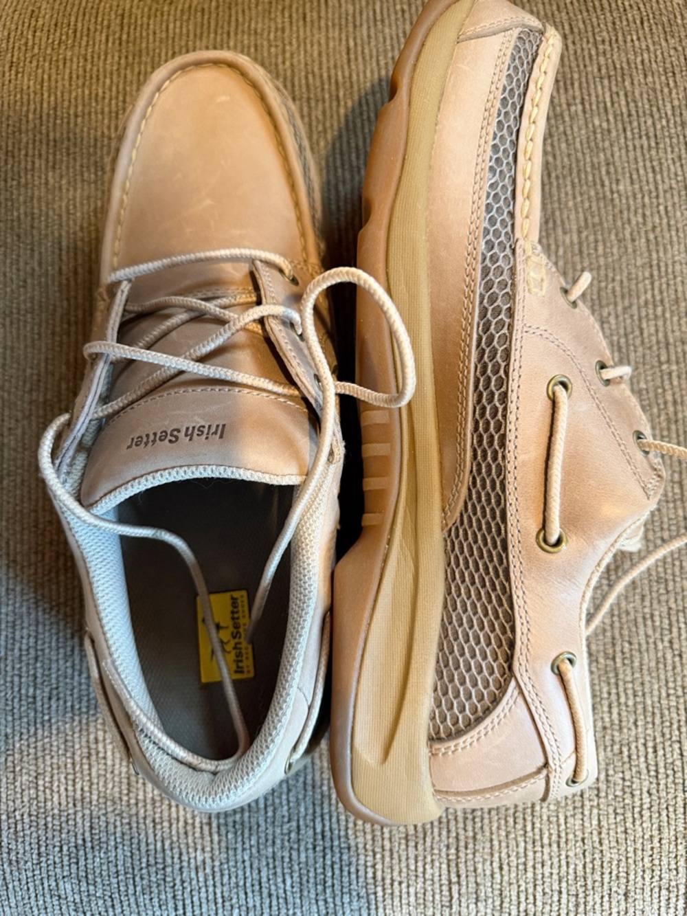 Irish Setter Men’s Beige/Tan Boat Shoes with Mesh Panels